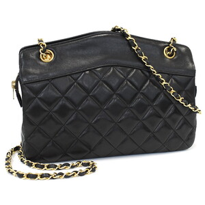 1円 ◎美品 CHANEL シャネル チェーンショルダーバッグ マトラッセ レザー ブラック◎E.Culo.oR-17