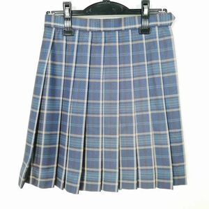 1円 スクールスカート 冬物 w60-丈47 チェック 中学 高校 プリーツ 学生服 制服 女子 中古 IN7562