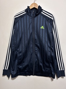 ★ adidas Climalite シャドーストライプ トラックジャケット L ネイビー 紺色 スリーライン バックプリント ウォームアップ トレーニング 