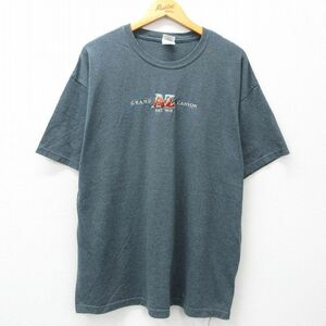 XL/古着 半袖 ビンテージ Tシャツ メンズ 00s グランドキャニオン 刺繍 大きいサイズ クルーネック グレー系 霜降り 24may25 中古