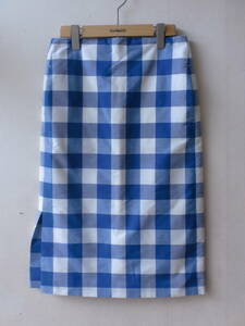 マカフィー ブロックチェック スカート 36 ブルー 麻 綿 タイトスカート ギンガムチェック MACAFEE トゥモローランド