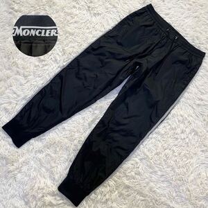 美品!! モンクレール 『希少L相当』 MONCLER ナイロン トラックパンツ PANTALONE SPORTIVO ジョガー ロゴ サイドライン ブラック 48 メンズ