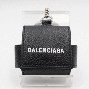 BALENCIAGA　バレンシアガ　 EarPods ホルダー　グレインカーフ　ブラック・ホワイト プリントロゴ　6555579・1090