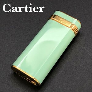 Cartier カルティエ オーバル ライター 希少カラー ミントグリーン/ゴールド ラッカー ガスライター YG 着火未確認 A64324 正規品 最落無