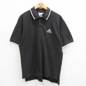 XL/古着 アディダス adidas 半袖 ブランド ポロ シャツ メンズ 90s ワンポイントロゴ 鹿の子 黒他 ブラック 24jul05 中古 トップス