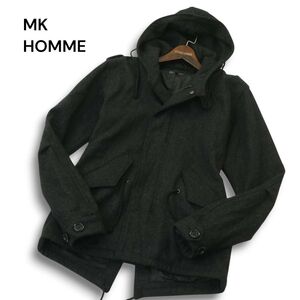 美品★ MK HOMME ミッシェルクラン オム 秋冬 メルトン ウール ショート モッズ コート ジャケット Sz.48　メンズ ネイビー　A4T12634_B#N