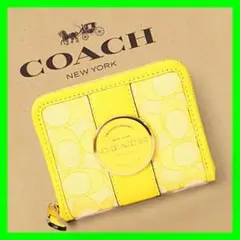 COACH コーチ 二つ折り財布 コンパクト ジャガード ペブル 黄色 イエロー