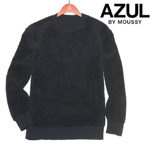 新品!! アズールバイマウジー リバーシブル シャギー ボア クルーネック ニット ブラック (M) ☆ AZUL BY MOUSSY メンズ フリース 黒 秋冬