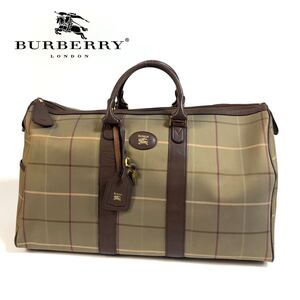 【美品】Burberry Burberrys バーバリー キャンバス レザー 大容量 ボストンバッグ ハンドバッグ カデナ付き シャドーホース ゴールド金具