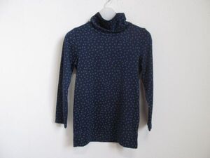 (59607)UNIQLO　ユニクロ　キッズ　女の子　タートルネック　ヒートテック　カットソー　Tシャツ　ハート　ネイビー　110　USED