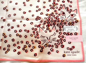 新品 Katespade NEWYORK 桜色 花と猫 ケイトスペード ハンカチ リボン さくら スカーフ ピンク キャッツ CATS 猫 未使用 送料140円から