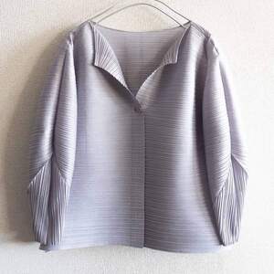 【美品】 PLEATS PLEASE【横 プリーツ ジャケット】ライトグレー プリーツプリーズ ISSEY MIYAKE 2411633