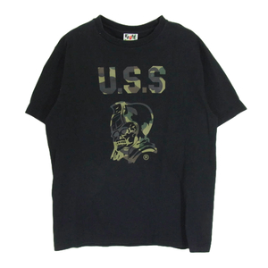 A BATHING APE アベイシングエイプ U.S.S URSUS BAPE カモ ジェネラル プリント 半袖 Tシャツ ブラック系 L【中古】