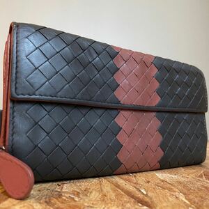 ★一円【極美品！希少！】 BOTTEGA VENETA ボッテガヴェネタ イントレチャート ロングウォレット　長財布　男女　ブラック　二つ折り