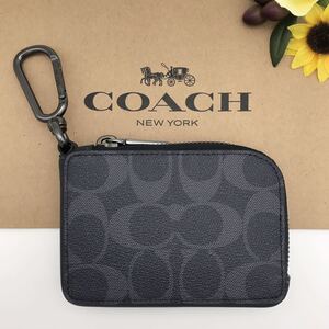 COACH ★大人気★ Lジップ キーケース シグネチャー キャンバス デニム キーホルダー キーリング 新品