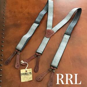  ★ RRL ダブルアールエル ネイビー インディゴ × レザー サスペンダー ラルフローレン 美品 ★ 