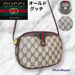 999円スタート　未使用級 グッチ　Gucci　オールドグッチ GG柄 シェリーライン ショルダーバッグ レザー　金具　