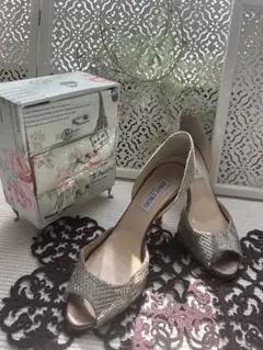 JIMMY CHOO ジミーチュウ  38 1/2  グリッター　オープントゥ