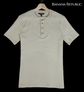 F水06162新品▼ バナナリパブリック ヘンリーネック 半袖Tシャツ 【 M 】 ミニリブ 半袖Tシャツ BANANA REPUBLIC Tシャツ ベージュ系