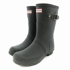 ハンター HUNTER ORIGINAL SHORT RUBBER BOOTS レインブーツ 長靴 ショート サイドバックル ボックスロゴ ラバー 5 24cm W23758