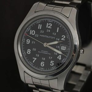 1円 ハミルトン AT H704450 カーキ ブラック/グレー文字盤 デイト ラウンド メンズ腕時計 TCY 4609000 5KHT