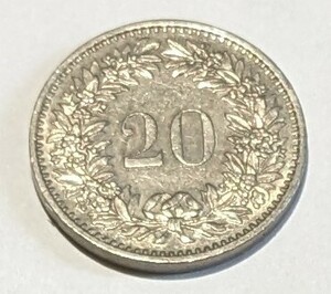 ’1975　スイス　DERATIO　２０ラッペン白銅貨　流通品