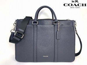 美品★送料無料★ コーチ メンズ COACH メトロポリタン レザー 2Way ビジネスバッグ ブリーフケース ショルダー トート ネイビー