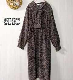 SHC 花柄ロングシャツワンピース ネイビー ウエストゴム ゆったり リバティ