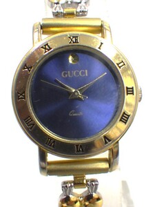 ★USED★GUCCI グッチ★「OPN 1020E」★レディースQZ 3針腕時計★社外ベルト★ゴールドケース・ブルー文字盤★稼働品★