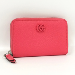 【中古】GUCCI ダブルG ジップアラウンドウォレット コインケース レザー ネオンピンク 644412