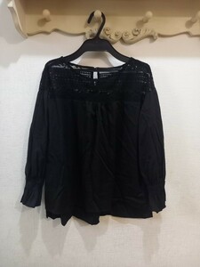 ナチュラルクチュール natural coutureレースドッキング ブラウス カットソー 黒 F