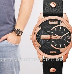 DIESEL ディーゼル MINI DADDY DZ7317 ROSEGOLD STAINLESS BLACK LEATHER ANALOG ローズゴールド・ブラックレザー ユニセックス∵