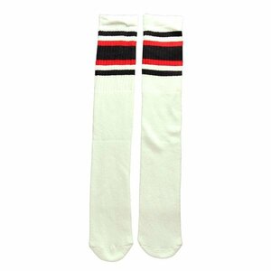 SkaterSocks (スケーターソックス) ロングソックス 靴下 Knee high White tube socks with Black-Red stripes style 4 (25インチ)