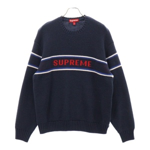 SUPREME シュプリーム 23AW Chest Stripe Sweater ロゴクルーネックニットセーター ネイビー