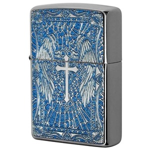 Zippo ジッポライター クロス Cross 十字架 ブルー ＃200 メタルプレート 両面加工 ニッケルメッキ 2MPP-Cross BL メール便可