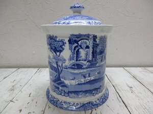 a 茶道具 スポード Spode ブルー キャッシュポット 水指 　蓋物　 【星見】