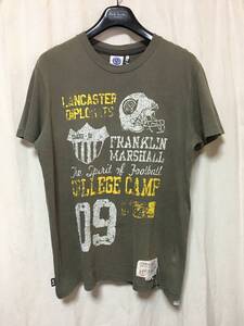 FRANKLIN MARSHALL フランクリンマーシャル プリント入りTシャツ オリーブ系 中古品 使用感あり イタリア製