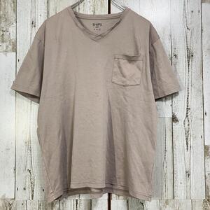 ☆SHIPS シップス☆Tシャツ L 半袖 Vネック 胸ポケット グレー系 トップス コットン100％ [送料無料☆匿名配送] Q3141