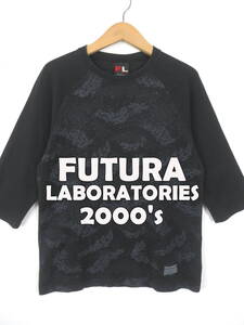 00s フューチュラ ラボラトリーズ ★ 有刺鉄線 迷彩 ラグラン Tシャツ M Futura Laboratories 7分丈 半端丈 カットソー グラフィック Y2K