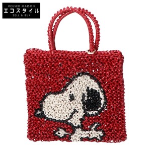 美品 ANTEPRIMA アンテプリマ x SNOOPY スヌーピー スクエア スモール トートバッグ エナメルレッド レディース