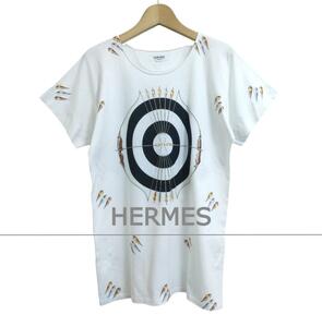 美品 HERMES エルメス サイズ34 的 羽根 矢 プリント クルーネック 半袖 Tシャツ カットソー オフホワイト