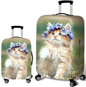 スーツケースカバー 花の冠をかぶった猫ちゃん 写真 プリント (L)