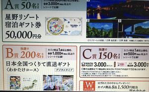 高額レシート懸賞応募☆星野リゾート宿泊券5万円分,ギフトカタログ他当たる