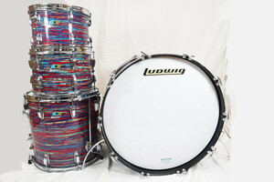 VINTAGE LUDWIG 70年代 B/Oバッジ 4点Set 24x14BD、12x8、13x9TT、16x16FT Psychedelic Red オリジナルカラー