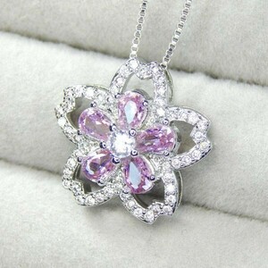 即決★送料無料★新品 極上の逸品 豪華 人気 桜 CZピンクダイヤモンドネックレス ジルコニア 訳有品 シルバー925 プラチナ仕上 XN-P8