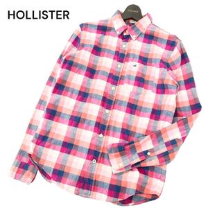 HOLLISTER ホリスター 通年 ロゴ刺繍★ 長袖 ボタンダウン ストレッチ チェック シャツ Sz.S　メンズ　A4T01603_2#C