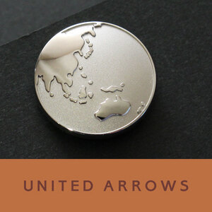 4654◆ユナイテッドアローズ◆ピンズ◆シルバー世界地図～地球儀◆ピンバッチPINSボタン◆UNITED ARROWS◆新品