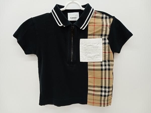 BURBERRY バーバリー 子供服 ポロシャツ バーバリーチェック ジップ開 乳幼児 前ロゴポケット 2Y(92cm) ブラック 夏