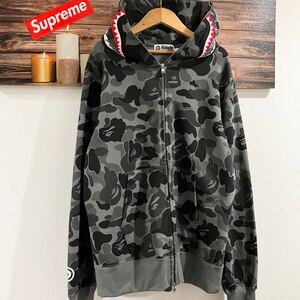 L 極美品 A BATHING APE BAPE ABC CAMO SHARK FULL ZIP HOODIE GRAY ア ベイシング エイプ カモ シャークパーカー フルジップ パーカー