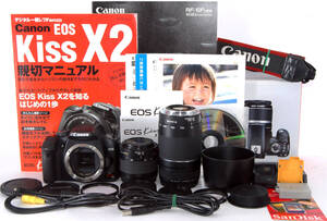 ◆初心者入門＆付属品多数 Canon キャノン EOS Kiss X2 純正＆超望遠Ｗズームレンズセット